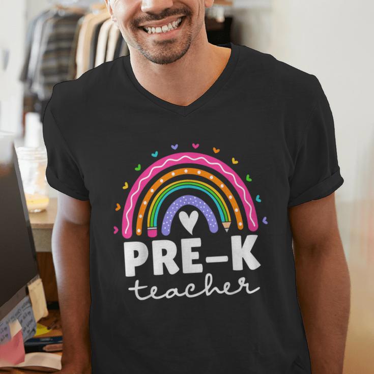 Pre-K Teacher Cute Pre Kindergarten For Teachers Rainbow For Men Women Kids Men's V-Neck T-Shirt, funny gift Pre-K Teacher Cute Pre Kindergarten For Teachers Rainbow For Men Women Kids Men's V-Neck T-Shirt, funny gift