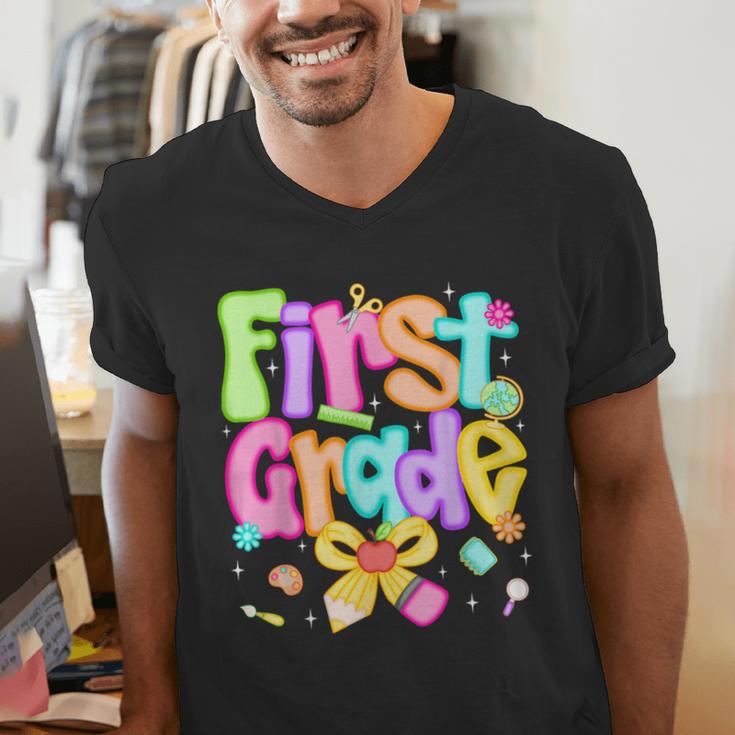 Preppy First Grade Back To School 1st Grade Teacher Girl Kid Men's V-Neck T-Shirt, First Grade Teacher Shirts, funny gift