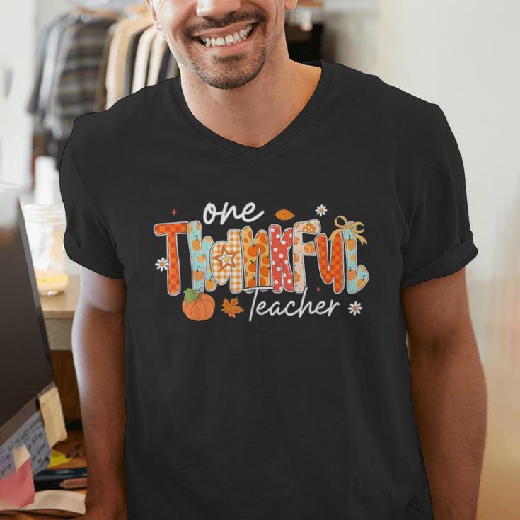 Preppy One Thankful Teacher Coquette Thanksgiving Teacher Men's V-Neck T-Shirt, funny gift Preppy One Thankful Teacher Coquette Thanksgiving Teacher Men's V-Neck T-Shirt, funny gift