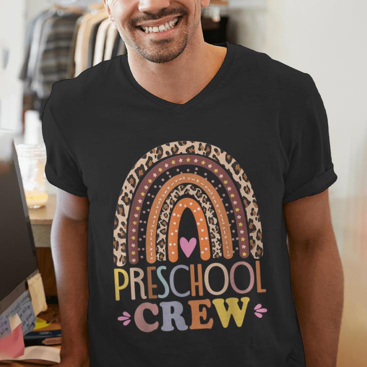 Preschool Crew Cute Leopard Rainbow Back To School Teachers Men's V-Neck T-Shirt, funny gift