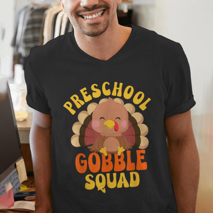 Preschool Gobble Squad Cute Turkey Thanksgiving Teacher Men's V-Neck T-Shirt, funny gift Preschool Gobble Squad Cute Turkey Thanksgiving Teacher Men's V-Neck T-Shirt, funny gift