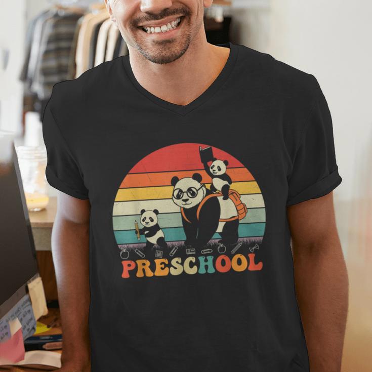 Preschool Panda Back To School Teacher Student Men's V-Neck T-Shirt, funny gift