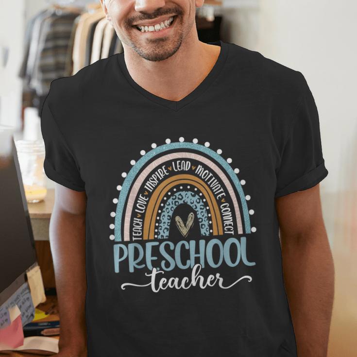 Preschool Teacher Leopard Boho Rainbow Back To School Men's V-Neck T-Shirt, funny gift Preschool Teacher Leopard Boho Rainbow Back To School Men's V-Neck T-Shirt, funny gift