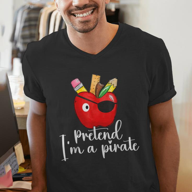 Pretend I'm A Pirate Teacher Apple Talk Like A Pirate Day Men Women Kids Men's V-Neck T-Shirt, funny gift Pretend I'm A Pirate Teacher Apple Talk Like A Pirate Day Men Women Kids Men's V-Neck T-Shirt, funny gift