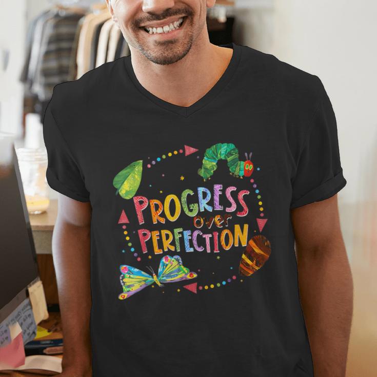 Progress Over Perfection Caterpillar Teacher Back To School Men's V-Neck T-Shirt, funny gift Progress Over Perfection Caterpillar Teacher Back To School Men's V-Neck T-Shirt, funny gift