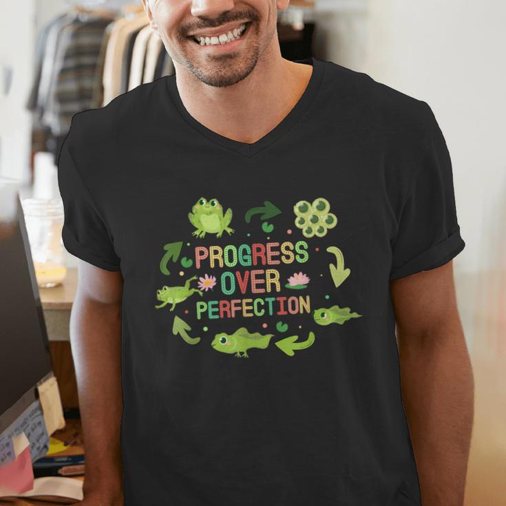 Progress Over Perfection Frog Back To School Teacher Men's V-Neck T-Shirt, funny gift Progress Over Perfection Frog Back To School Teacher Men's V-Neck T-Shirt, funny gift