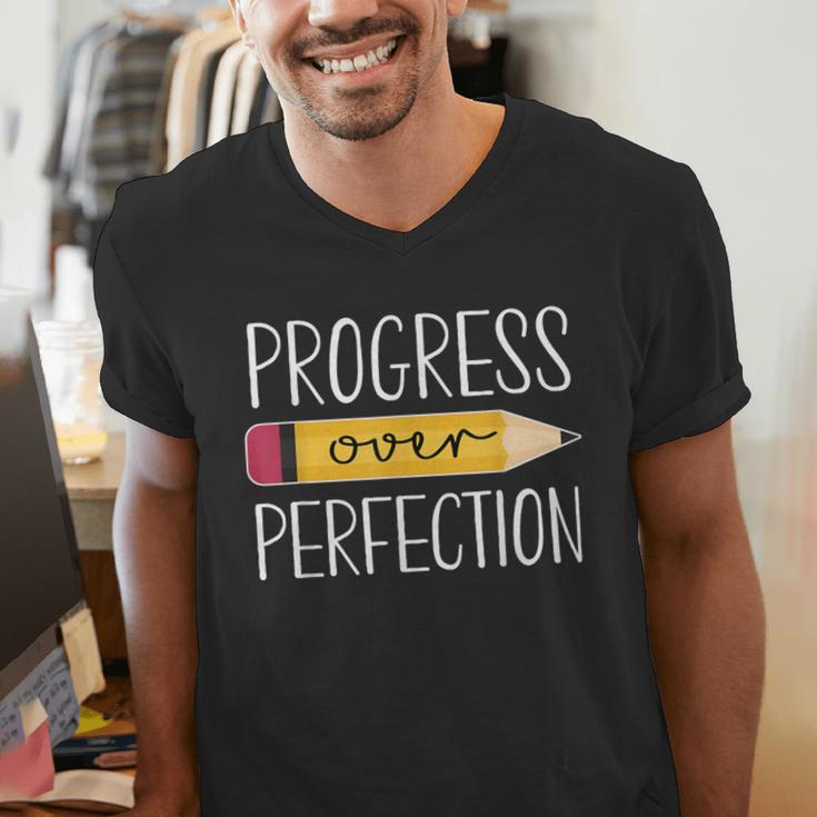 Progress Over Perfection Motivational Back To School Teacher Men's V-Neck T-Shirt, funny gift