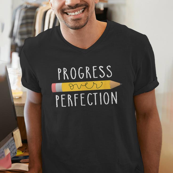 Progress Over Perfection Motivational Teacher Tee Men's V-Neck T-Shirt, funny gift