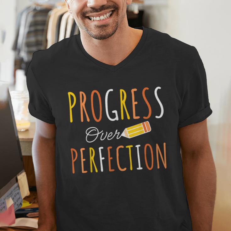 Progress Over Perfection Teacher Pencil Back-To-School Men's V-Neck T-Shirt, funny gift Progress Over Perfection Teacher Pencil Back-To-School Men's V-Neck T-Shirt, funny gift