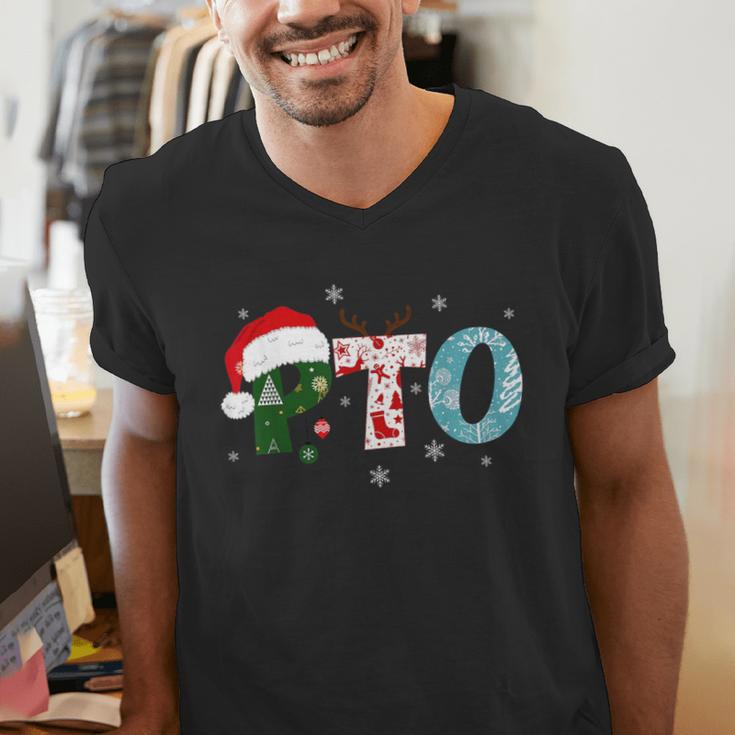 PTO Santa Hat Reindeer Parent Teacher Organization Christmas Men's V-Neck T-Shirt, funny gift