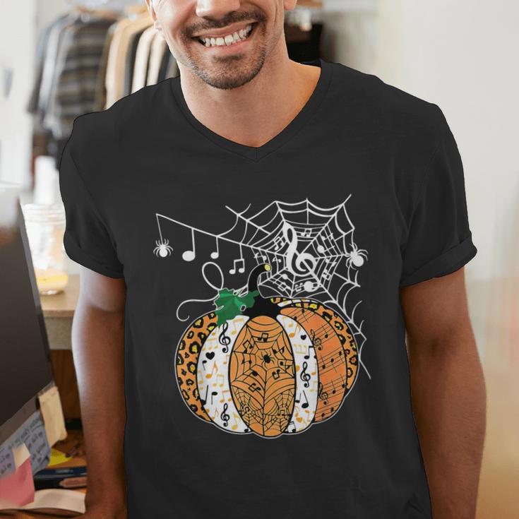 Pumpkin Music Teacher Halloween Fall Music Notes Autumn Men's V-Neck T-Shirt, funny gift