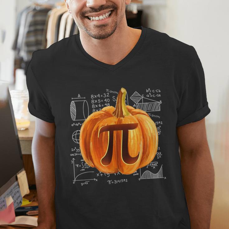 Pumpkin Pie Halloween Thanksgiving Math Teacher Pi Day Men's V-Neck T-Shirt, funny gift