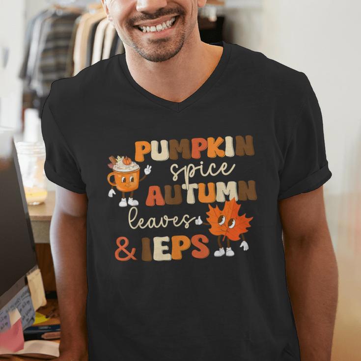 Pumpkin Spice Autumn Leaves IEPS Sped Teacher Fall Men's V-Neck T-Shirt, funny gift