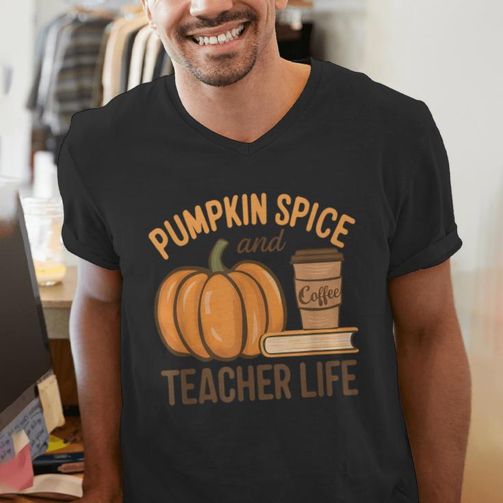Pumpkin Spice And Teacher Life Halloween Teacher Men's V-Neck T-Shirt, funny gift Pumpkin Spice And Teacher Life Halloween Teacher Men's V-Neck T-Shirt, funny gift