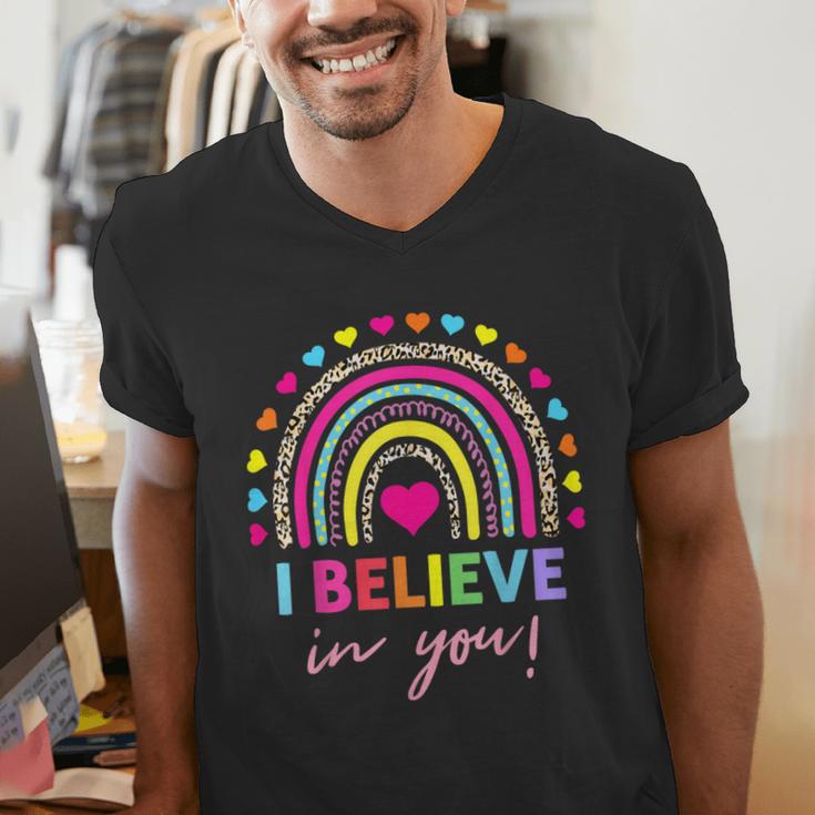 Rainbow I Believe In You Teacher Testing Day Men's V-Neck T-Shirt, funny gift Rainbow I Believe In You Teacher Testing Day Men's V-Neck T-Shirt, funny gift