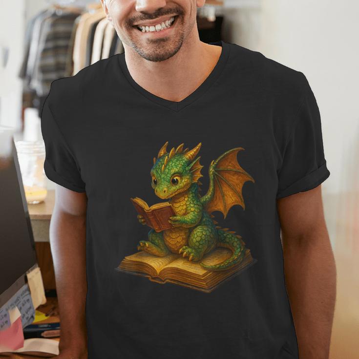 Reading Dragon Shirt For Bookish Teacher Librarian Bookworm Men's V-Neck T-Shirt, funny gift Reading Dragon Shirt For Bookish Teacher Librarian Bookworm Men's V-Neck T-Shirt, funny gift