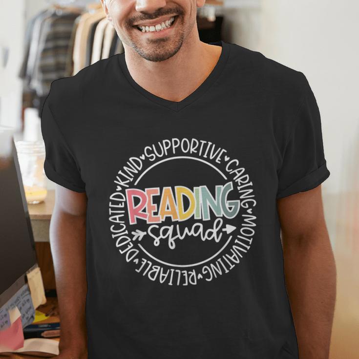 Reading Squad Teacher Reader Librarian Interventionist Team Men's V-Neck T-Shirt, funny gift