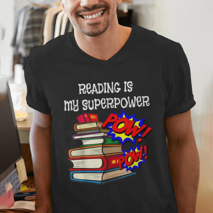 Reading Is My Super Power Superhero Best English Teacher Men's V-Neck T-Shirt, Super Teacher Shirts, English Teacher Shirts, funny gift