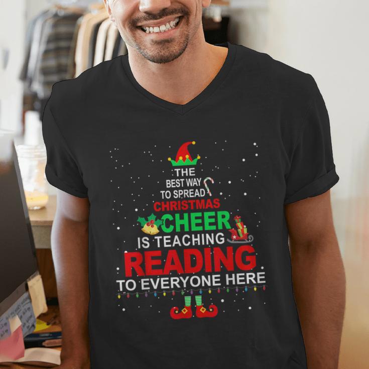 Reading Teacher Christmas Shirt Elf Christmas Cheer For Men Women Men's V-Neck T-Shirt, funny gift
