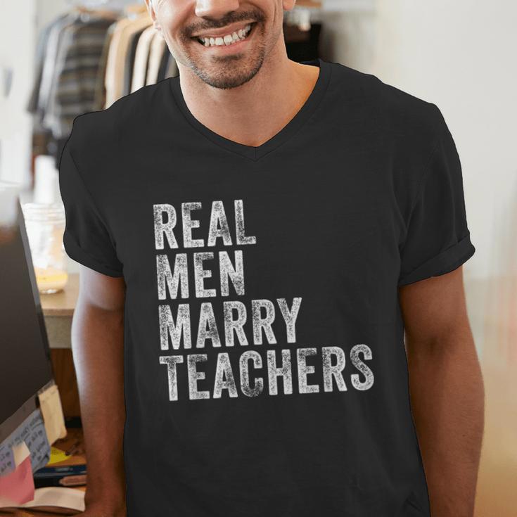 Real Men Marry Teachers Future Husband Wife Engagement Men's V-Neck T-Shirt, funny gift Real Men Marry Teachers Future Husband Wife Engagement Men's V-Neck T-Shirt, funny gift