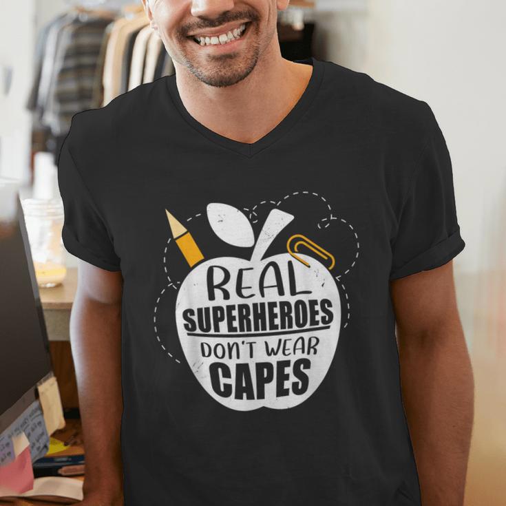 Real Superheroes Wear No Capes Teacher Design Teach Men's V-Neck T-Shirt, funny gift