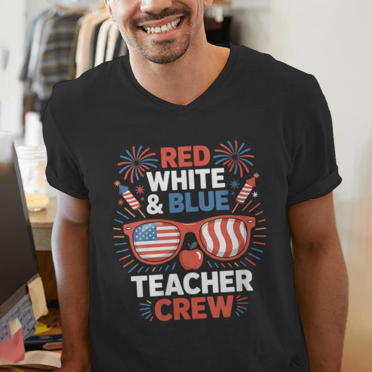Red & Blue Teacher Crew Shirt 4th Of July Sunglasses Men's V-Neck T-Shirt, funny gift Red & Blue Teacher Crew Shirt 4th Of July Sunglasses Men's V-Neck T-Shirt, funny gift