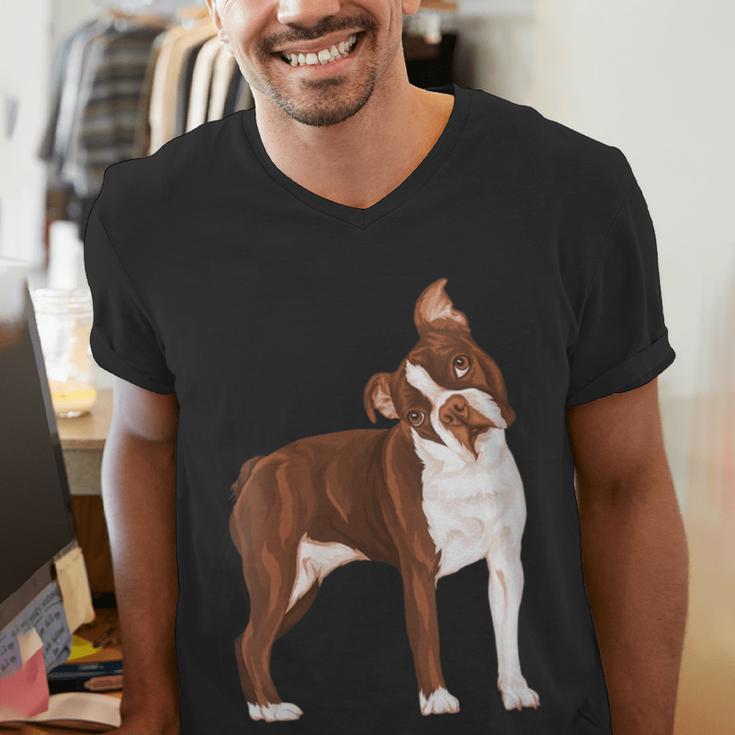 Red Boston Terrier Dog Men's V-Neck T-Shirt, funny gift