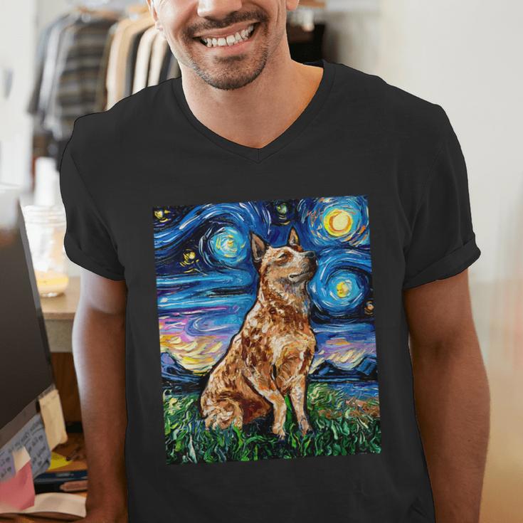 Red Heeler Starry Night Cattle Dog Colorful Art By Aja For Men Women Girls Kids Men's V-Neck T-Shirt, funny gift