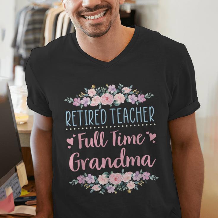 Retired Teacher Full Time Grandma Teaching Retirement Men's V-Neck T-Shirt, funny gift