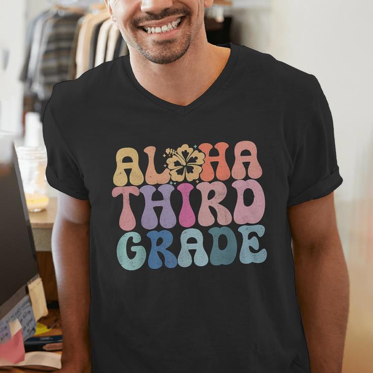 Retro Aloha Third Grade Teacher Summer Vacation Beach Hawaii Men's V-Neck T-Shirt, funny gift Retro Aloha Third Grade Teacher Summer Vacation Beach Hawaii Men's V-Neck T-Shirt, funny gift