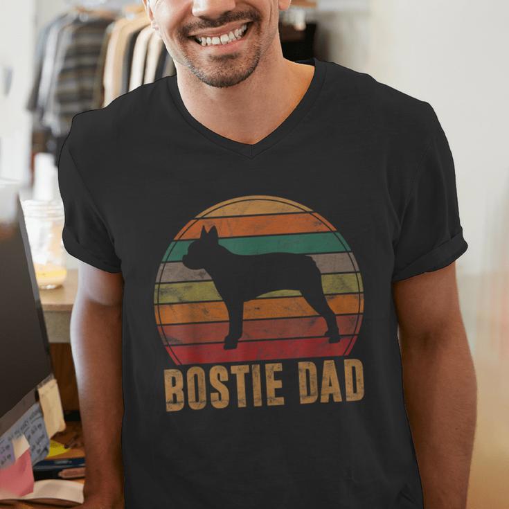 Retro Boston Terrier Dad Dog Owner Pet Bostie Father Men's V-Neck T-Shirt, Boston Terrier Dad Shirts, funny gift