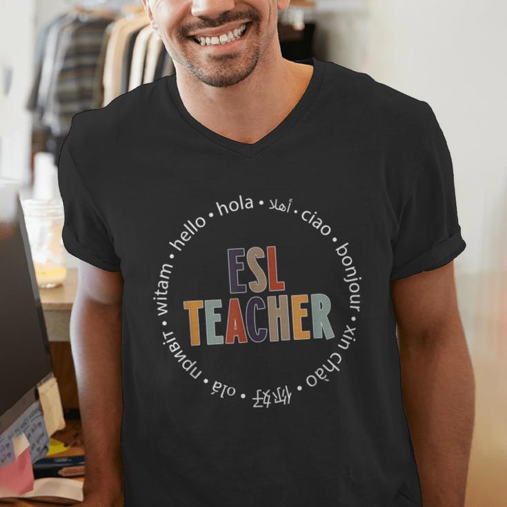 Retro ESL Teacher Teach Multilingual Learners Team Men's V-Neck T-Shirt, Esl Teacher Shirts, funny gift Retro ESL Teacher Teach Multilingual Learners Team Men's V-Neck T-Shirt, Esl Teacher Shirts, funny gift