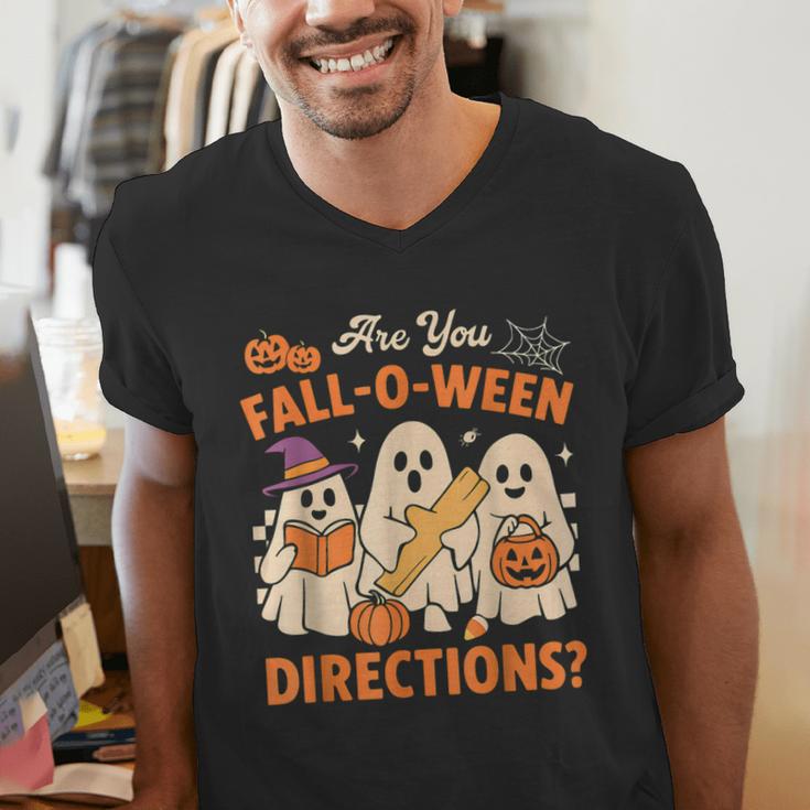 Retro Are You Fall O Ween Directions Ghost Teacher Spooky Men's V-Neck T-Shirt, funny gift Retro Are You Fall O Ween Directions Ghost Teacher Spooky Men's V-Neck T-Shirt, funny gift