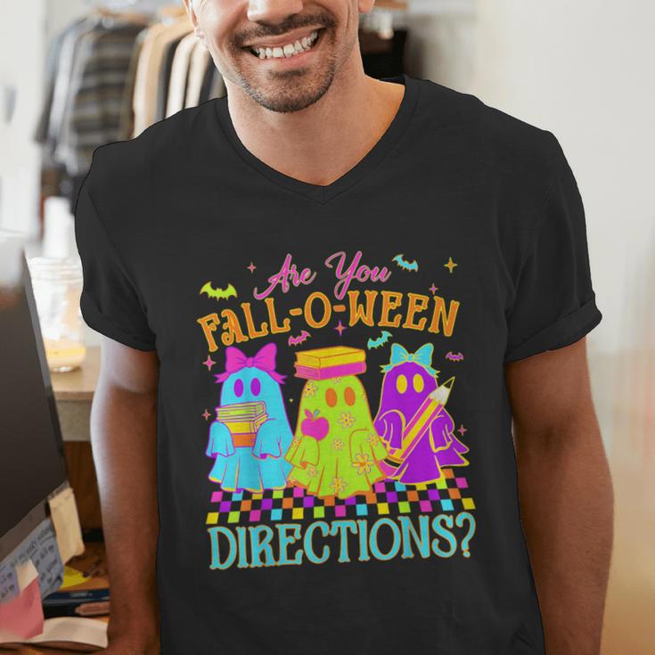 Retro Are You Falloween Direction Teacher Spooky Halloween Men's V-Neck T-Shirt, funny gift
