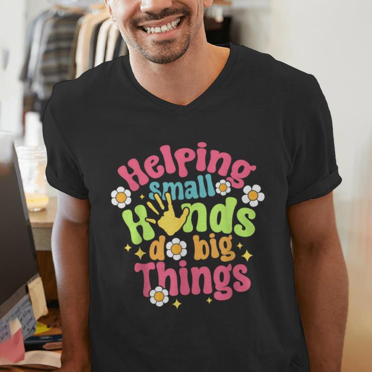 Retro Helping Small Hands Do Big Things Teacher Appreciation For Men Women Men's V-Neck T-Shirt, funny gift Retro Helping Small Hands Do Big Things Teacher Appreciation For Men Women Men's V-Neck T-Shirt, funny gift