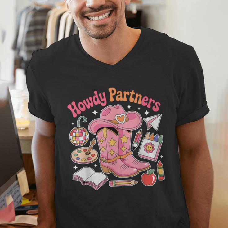 Retro Howdy Partners Cowgirl Cowboy Teacher Back To School Men's V-Neck T-Shirt, funny gift Retro Howdy Partners Cowgirl Cowboy Teacher Back To School Men's V-Neck T-Shirt, funny gift