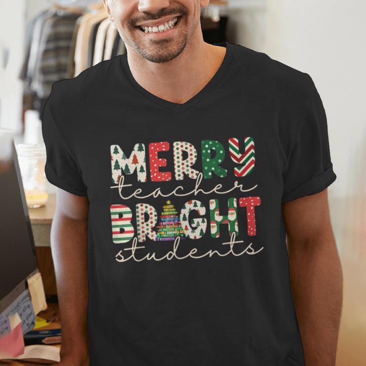 Retro Merry Teacher Bright Students Christmas Teacher Men's V-Neck T-Shirt, funny gift Retro Merry Teacher Bright Students Christmas Teacher Men's V-Neck T-Shirt, funny gift