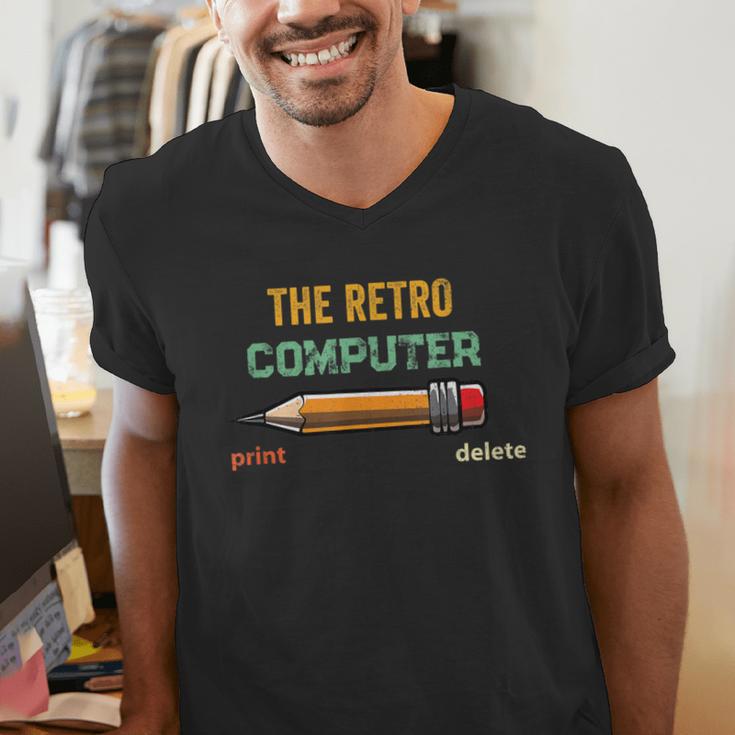 Retro Old-School Computer Pencil Tech Teacher Men's V-Neck T-Shirt, Retro Computer Shirts, funny gift Retro Old-School Computer Pencil Tech Teacher Men's V-Neck T-Shirt, Retro Computer Shirts, funny gift