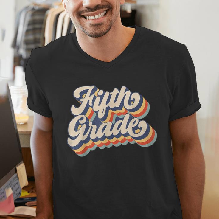 Retro Sunset Fifth Grade Teacher & Student Back To School Men's V-Neck T-Shirt, funny gift