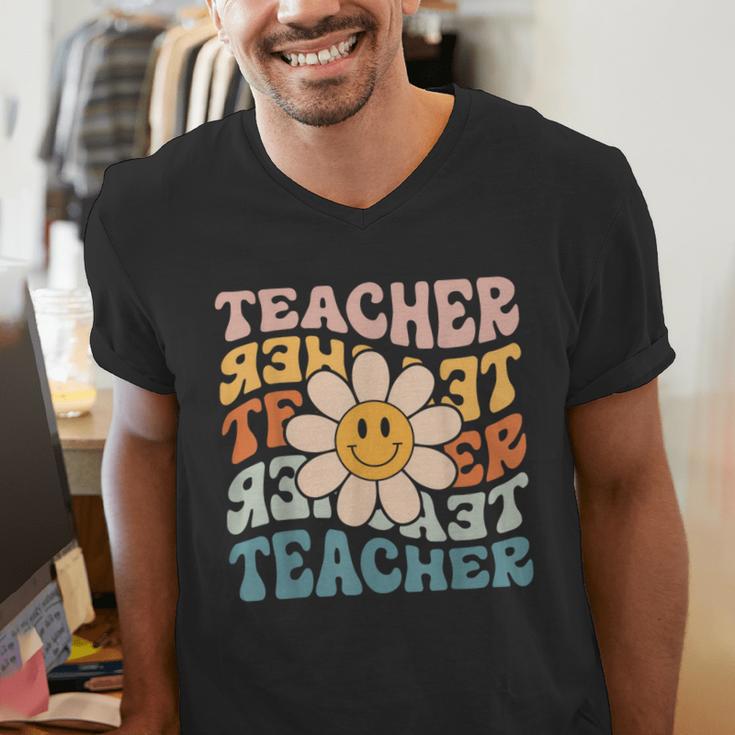 Retro Teacher Daisy Colorful Elementary School Teacher Men's V-Neck T-Shirt, funny gift Retro Teacher Daisy Colorful Elementary School Teacher Men's V-Neck T-Shirt, funny gift