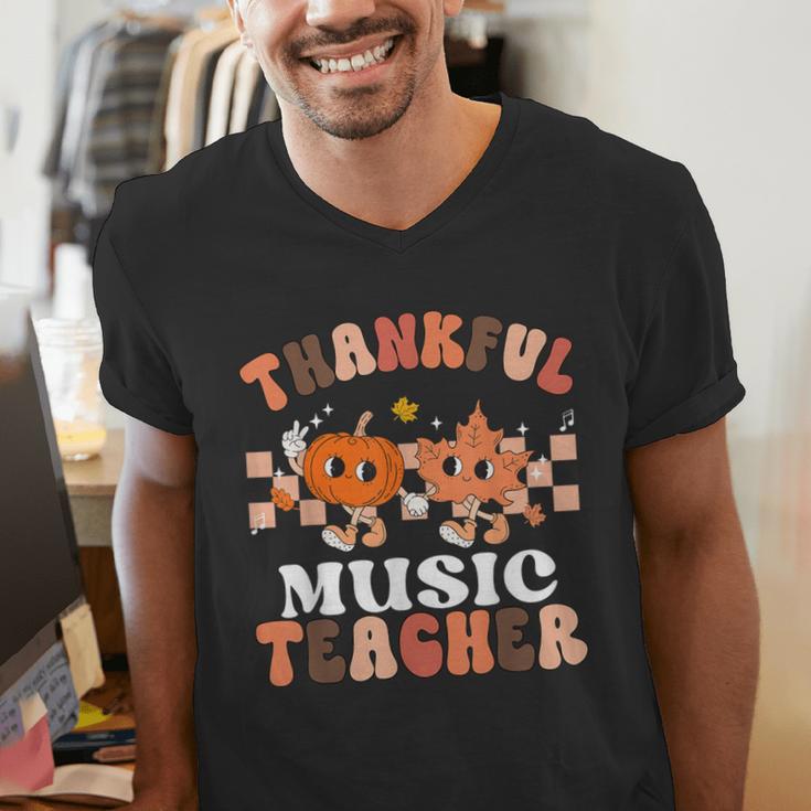 Retro Thankful Music Teacher Pumpkin Fall Thanksgiving Men's V-Neck T-Shirt, funny gift Retro Thankful Music Teacher Pumpkin Fall Thanksgiving Men's V-Neck T-Shirt, funny gift