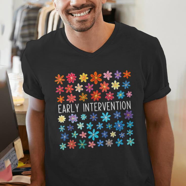 Retro Wildflower Early Intervention Teacher Interventionist Men's V-Neck T-Shirt, funny gift