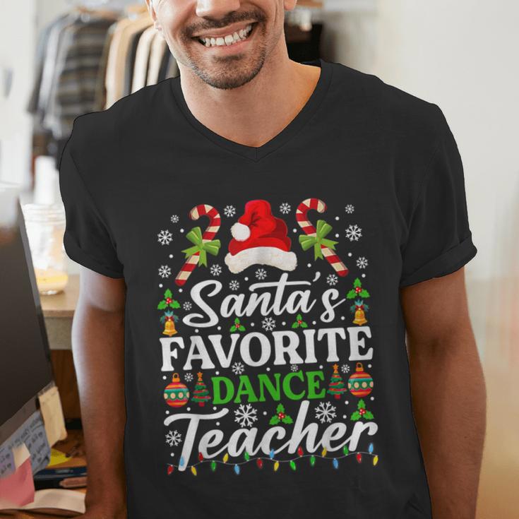 Santa's Favorite Dance Teacher Shirt Christmas Pajama Men's V-Neck T-Shirt, funny gift