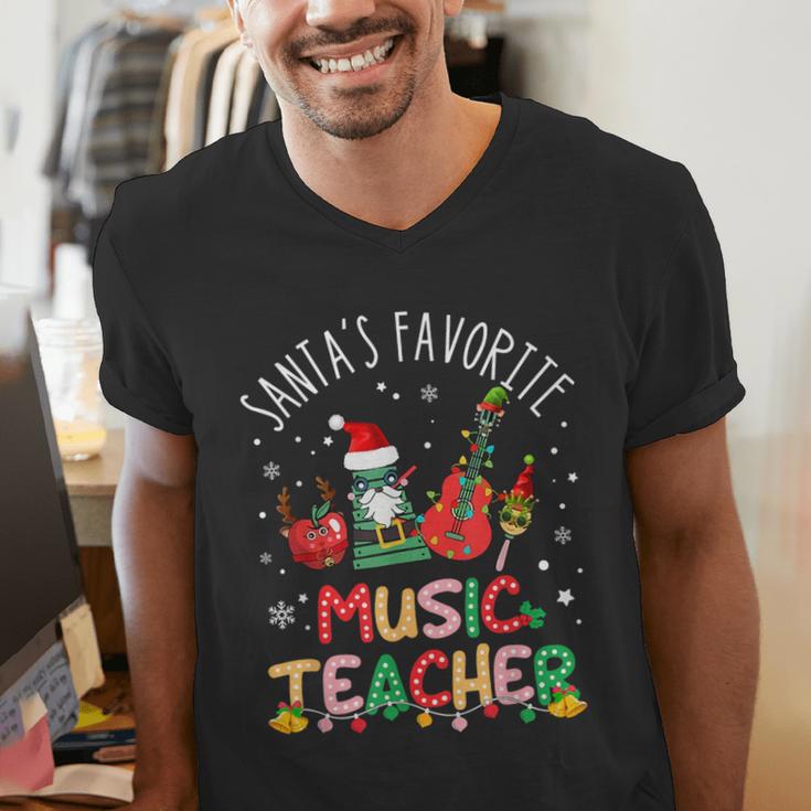 Santa's Favorite Music Teacher Christmas Santa Hat Matching Men's V-Neck T-Shirt, funny gift Santa's Favorite Music Teacher Christmas Santa Hat Matching Men's V-Neck T-Shirt, funny gift