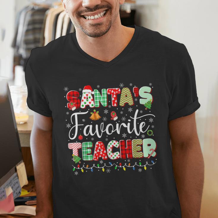 Santas Favorite Teacher Christmas Matching Xmas Men Women Men's V-Neck T-Shirt, funny gift