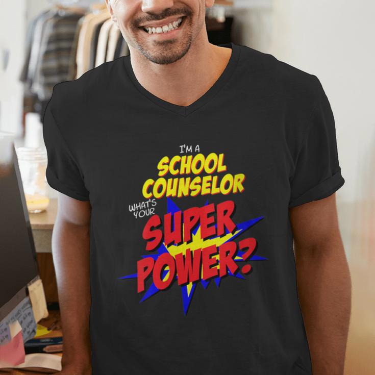 School Counselor Teacher Superhero Superpower Comic Book Men's V-Neck T-Shirt, funny gift School Counselor Teacher Superhero Superpower Comic Book Men's V-Neck T-Shirt, funny gift
