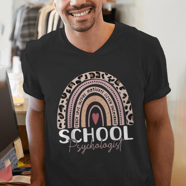 School Psych Teacher School Psychologist Leopard Rainbow Men's V-Neck T-Shirt, funny gift School Psych Teacher School Psychologist Leopard Rainbow Men's V-Neck T-Shirt, funny gift