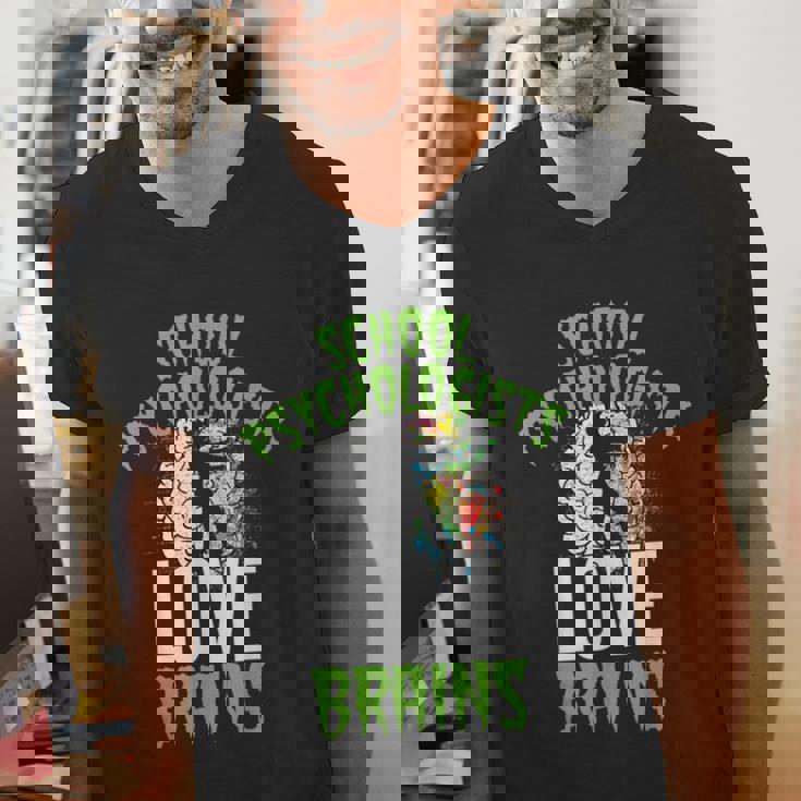 School Psychologists Love Brains Halloween Teacher Counselor Men&#x27;s V-Neck T-Shirt, funny gift