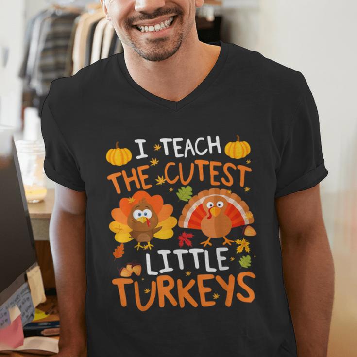 School Thankful I Teach The Cutest Little Turkeys Thanksgiving Teacher Men's V-Neck T-Shirt, funny gift