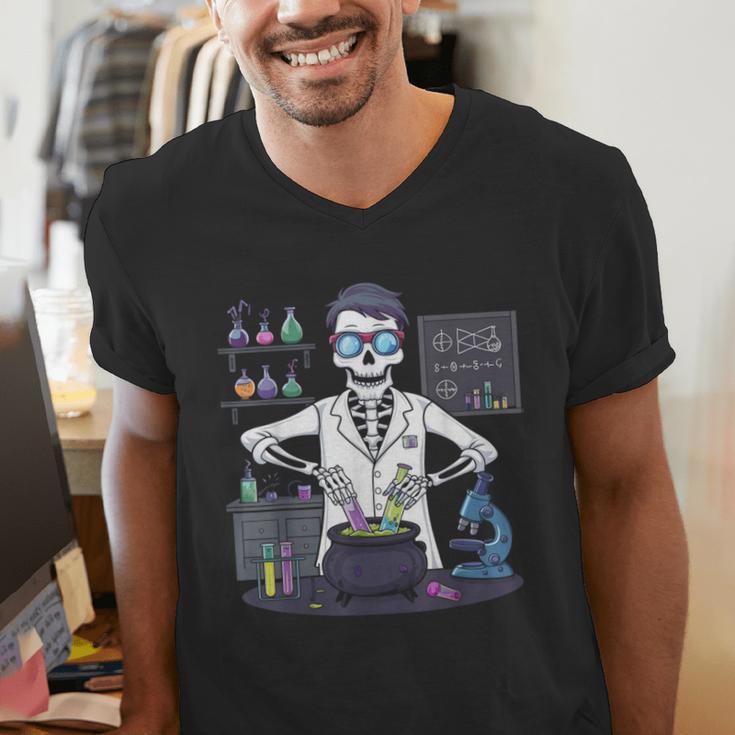 Science Teacher Halloween Skeleton Scientist Chemistry Men's V-Neck T-Shirt, Science Teacher Shirts, funny gift